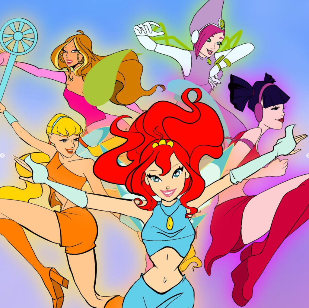 Winx Club Digital Drawing of 5 characters floating in the sky